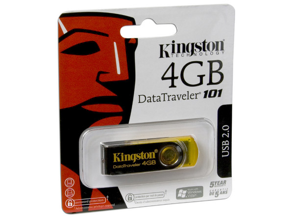 Unidad Flash USB 2.0 Kingston DataTraveler 101 de 4GB. Color Amarillo