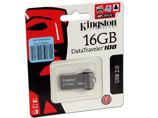 Unidad Flash USB 2.0 Kingston DataTraveler 108 de 16GB. Color Plata