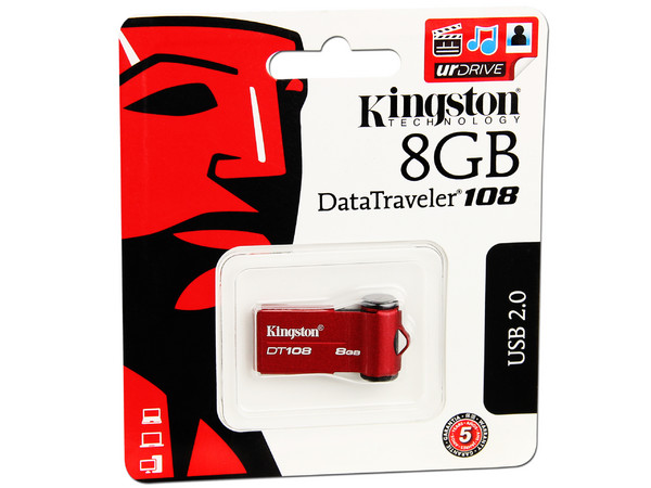 Unidad Flash USB 2.0 Kingston DataTraveler 108 de 8GB. Color Roja
