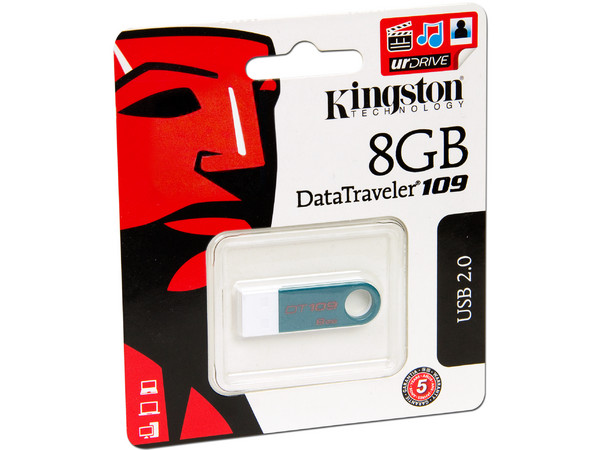 Unidad Flash USB 2.0 Kingston DataTraveler 109 de 8GB. Color Azul Turquesa
