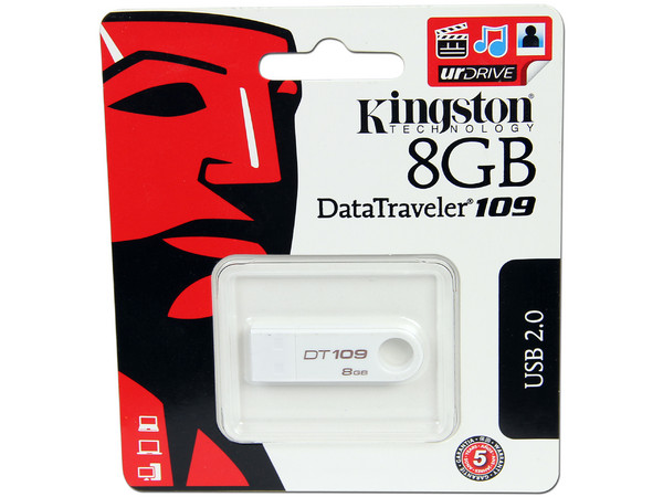 Unidad Flash USB 2.0 Kingston DataTraveler 109 de 8GB. Color Blanca
