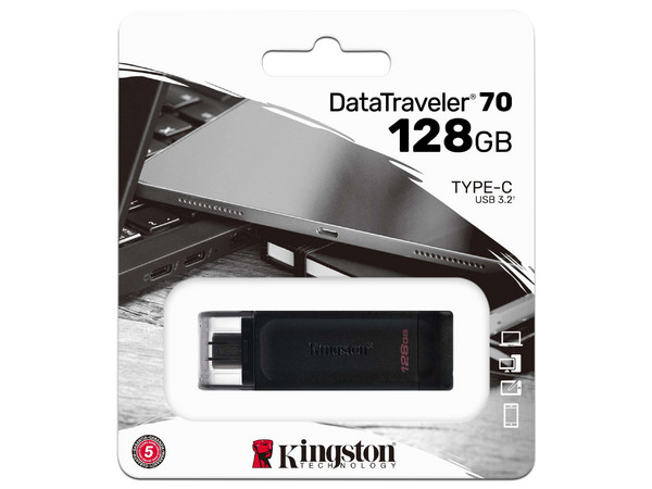 Unidad Flash USB USB-C Kingston DataTraveler 70 de 128GB. Color Negro.