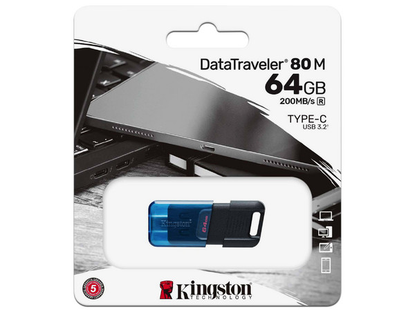 Unidad Flash USB USB-C 3.2 Kingston DataTraveler 80M de 64 GB.