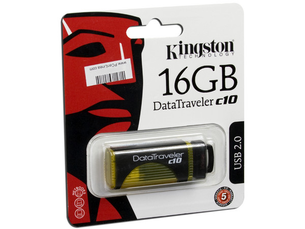 Unidad Flash USB 2.0 Kingston DataTraveler c10 de 16GB. Color Amarillo