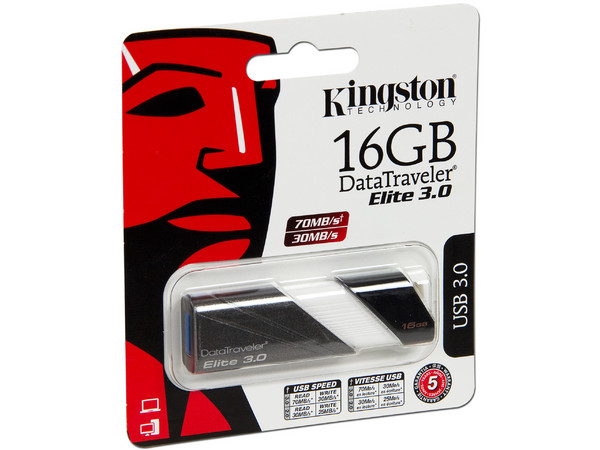 Unidad Flash USB 3.0 Kingston DataTraveler Elite 3.0 de 16GB.
