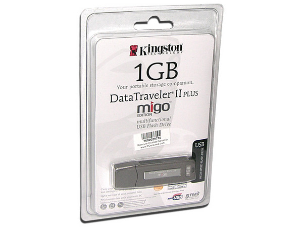 Unidad Flash USB 2.0 Kingston DataTraveler II Edición Migo de 1 GB. Velocidad de 13/19MBps (Escribe/Lee)