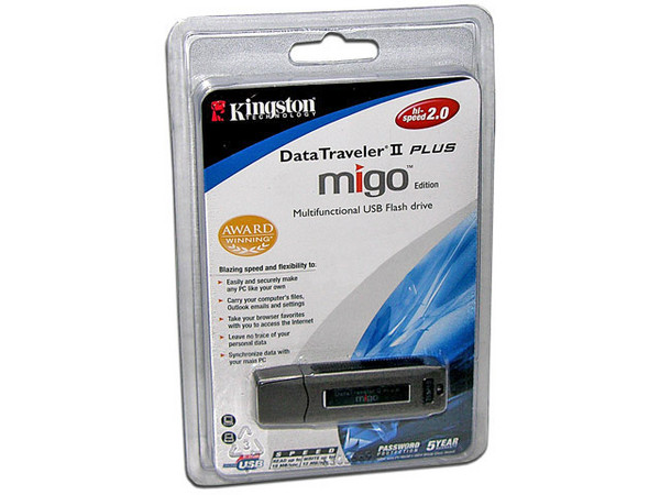 Unidad Flash USB 2.0 Kingston DataTraveler II Edición Migo de 256 Mb. Velocidad de 13/19MBps (Escribe/Lee)