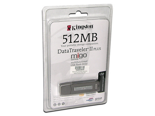 Unidad Flash USB 2.0 Kingston DataTraveler II Edición Migo de 512 Mb. Velocidad de 13/19MBps (Escribe/Lee)