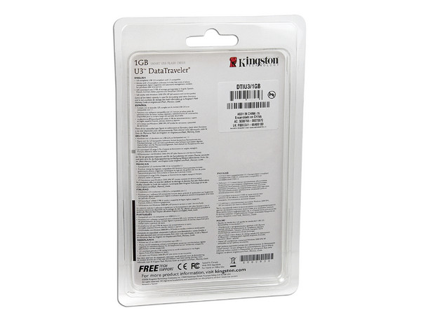 Unidad Flash USB 2.0 Kingston DataTraveler Edición U3 de 1 GB. Velocidad de 3/6MBps (Escribe/Lee)
