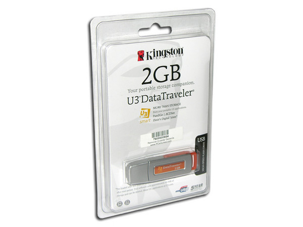 Unidad Flash USB 2.0 Kingston DataTraveler Edición U3 de 2GB. Velocidad de 3/6MBps (Escribe/Lee)