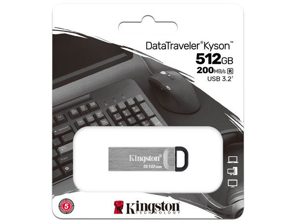 Unidad Flash USB 3.2 Kingston DataTraveler Kyson de 512GB. Color Plateado.