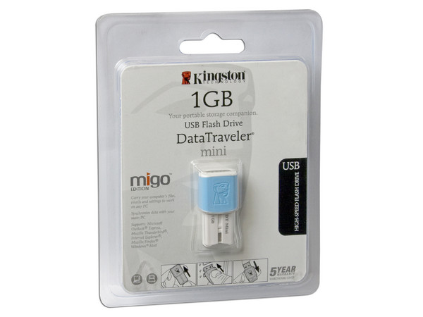 Unidad Flash USB 2.0 Kingston Data Traveler Mini–Migo Edition de 1 GB.