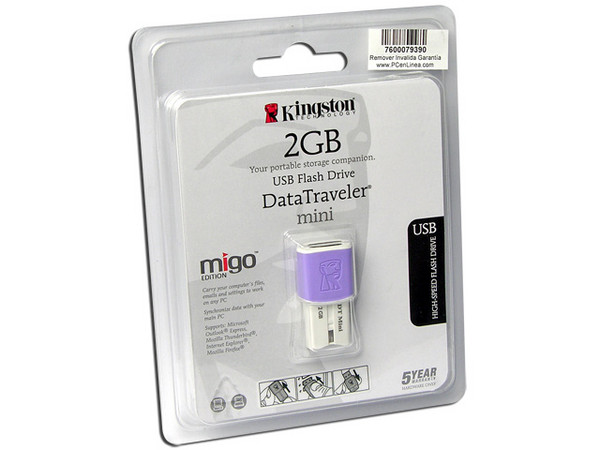  Unidad Flash USB 2.0 Kingston Data Traveler Mini–Migo Edition de 2 GB.