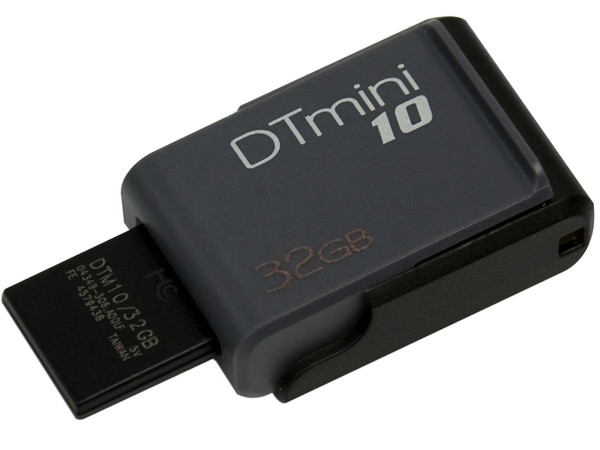 Unidad Flash USB 2.0 Kingston DataTraveler mini10 de 32GB. Color Gris