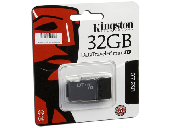 Unidad Flash USB 2.0 Kingston DataTraveler mini10 de 32GB. Color Gris
