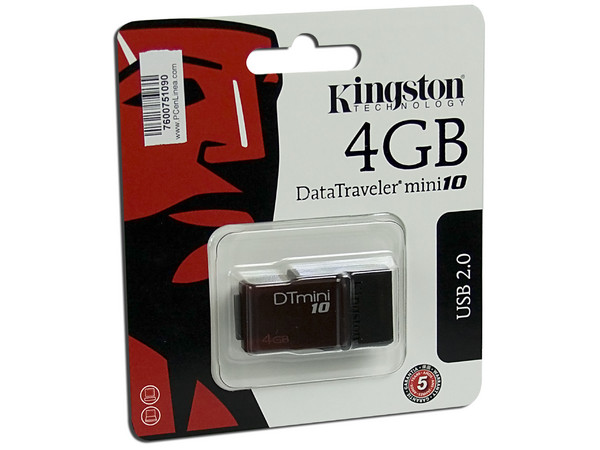 Unidad Flash USB 2.0 Kingston DataTraveler mini10 de 4GB. Color Roja