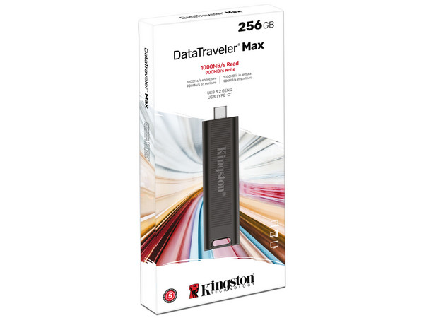 Unidad Flash USB-C 3.2 Kingston DataTraveler Max de 256GB.