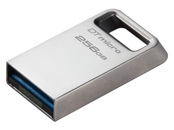 Unidad Flash USB 3.1 Kingston DataTraveler Micro de 256GB, Color Plateado.