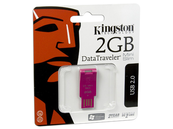 Unidad Flash USB 2.0 Kingston Data Traveler MiniSlim de 2 GB. Rosa