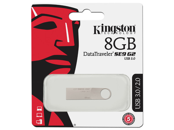 Unidad Flash USB 3.0 Kingston DataTraveler SE9 G2 con Elegante y Moderno Diseño de Metal de 8GB.
