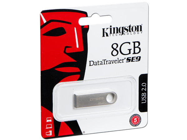 Unidad Flash USB 2.0 Kingston DataTraveler SE9 con Elegante y Moderno Diseño de Metal de 8GB.
