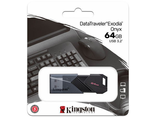 Unidad Flash USB 3.2 Gen 1 Kingston DataTraveler Exodia Onyx de 64GB. Color Negro.