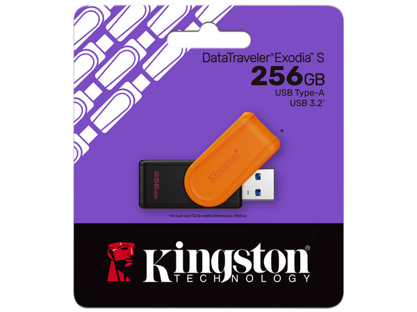 Memoria USB Kingston DataTraveler Exodia S, 256 GB, 3.2 Gen 1. Color Negro/Naranja