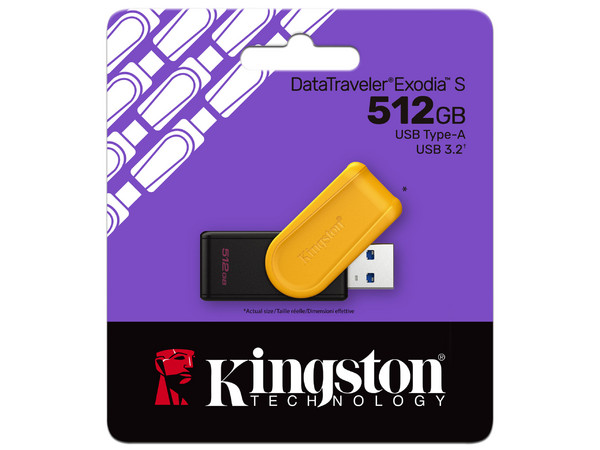 Memoria USB Kingston DataTraveler Exodia S, 512 GB, 3.2 Gen 1. Color Negro/Amarillo