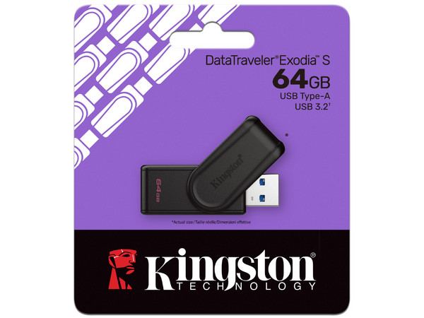 Memoria USB 3.2 Kingston DataTraveler Exodia S de 64 GB. Color Negro.