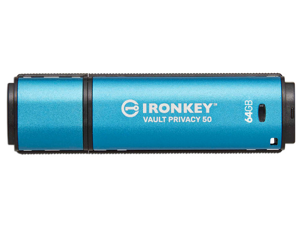 Unidad Flash USB-C Kingston Ironkey Vault Privacy 50C de 64GB, Encriptada, Color Azul.
