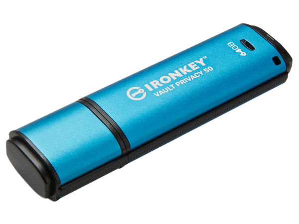 Unidad Flash USB-C Kingston Ironkey Vault Privacy 50C de 64GB, Encriptada, Color Azul.