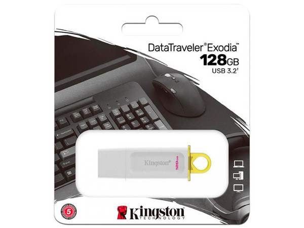 Unidad Flash USB 3.2 Kingston DataTraveler Exodia de 128GB. Color Blanco.