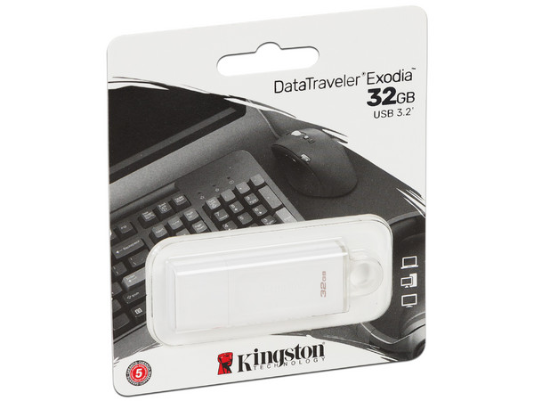 Unidad Flash USB 3.2 Kingston DataTraveler Exodia de 32 GB. Color Blanco.