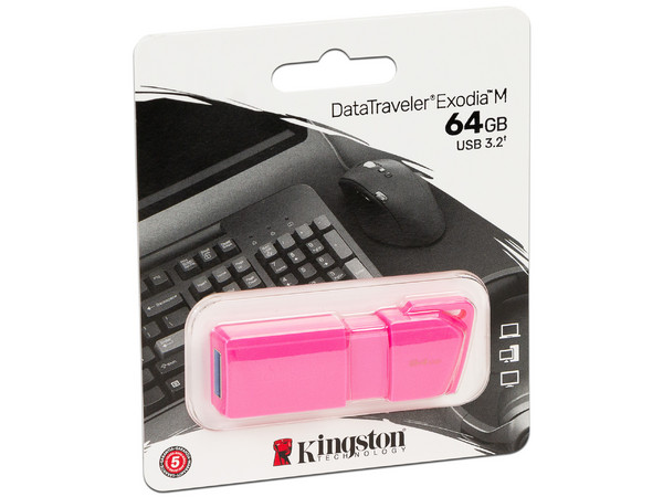Unidad Flash USB 3.2 Kingston DataTraveler Exodia M de 64 GB, USB 3.2 Gen 1. Color Rosa.