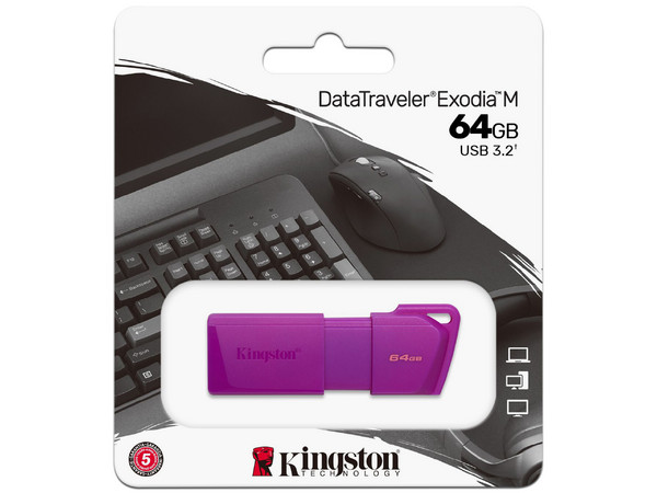 Unidad Flash USB 3.2 Kingston DataTraveler Exodia de 64 GB, USB 3.2 Gen 1. Color Morado.
