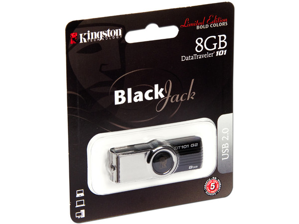  Unidad Flash USB 2.0 Kingston DataTraveler 101 Black Jack de 8GB. Color Negro