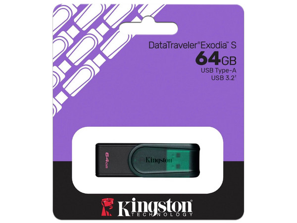 Unidad Flash USB 3.2 Kingston DataTraveler Exodia S de 64 GB, USB 3.2 Gen 1. Color Verde.