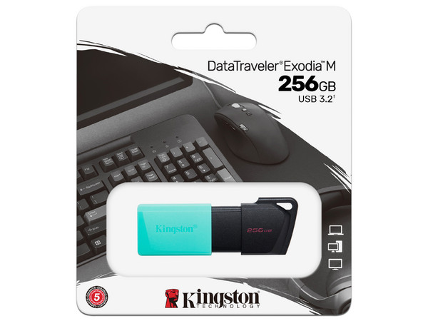 Unidad Flash USB KINGSTON DataTraveler Exodia M KIN-DTXM/256GB de 256GB, USB-A. Color Negro/Turquesa.