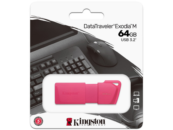 Memoria USB, Kingston, DataTraveler Exodia M, 64GB, USB A, Color Rosa.