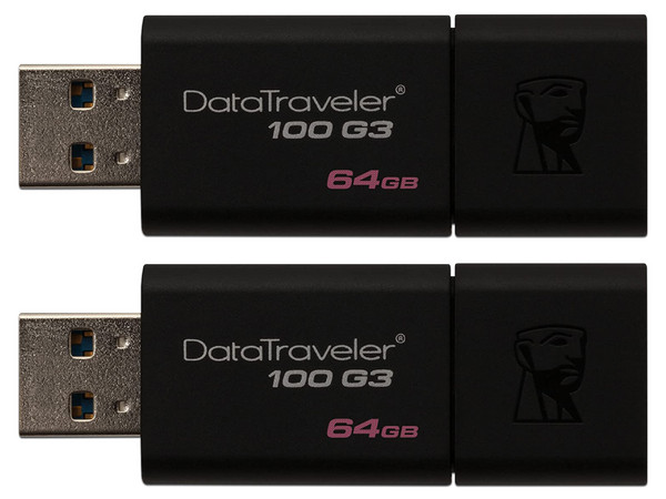 Kit de Unidades Flash USB 3.0 Kingston DataTraveler 100 G3 de 64GB. (Paquete de 2).