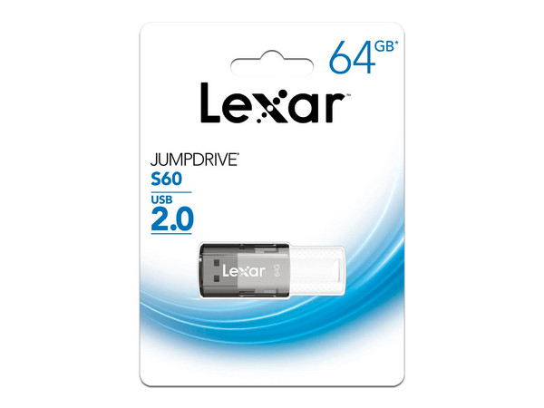 Unidad Flash USB 2.0 Lexar JumpDrive S60 de 64GB. Color Blanco.