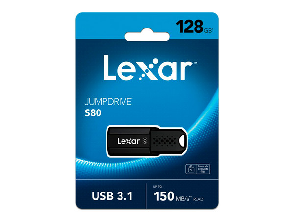 Unidad Flash USB 3.1 Lexar JumpDrive S80 de 128GB. Color Negro.