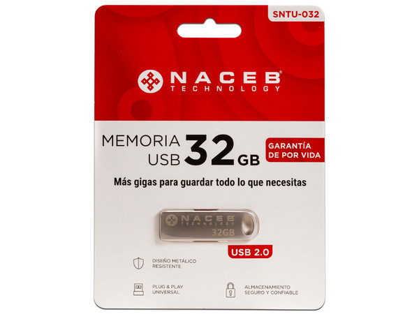 Unidad Flash USB 2.0 NACEB STNU-032 de 32GB. Color Gris.