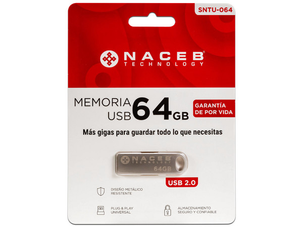 Unidad Flash USB 2.0 NACEB STNU-064 de 64GB. Color Gris.
