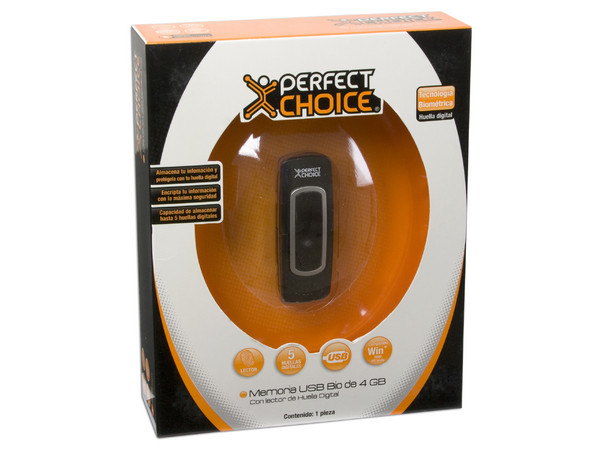Unidad Flash USB 2.0 Perfect Choice Bio de 4GB  con lector de Huella Digital