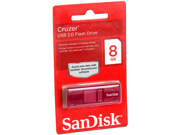Unidad Flash USB 2.0 SanDisk Cruzer de 8GB. Color Rojo 