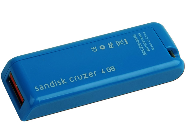 Unidad Flash USB 2.0 SanDisk Cruzer de 4GB. Color Celeste
