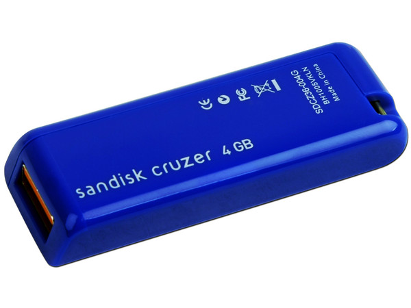 Unidad Flash USB 2.0 SanDisk Cruzer de 4GB. Color Azul