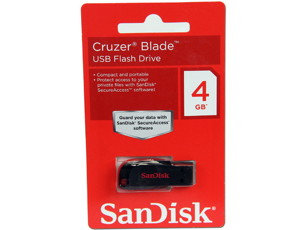 Unidad Flash USB 2.0 SanDisk Cruzer Blade de 4GB.