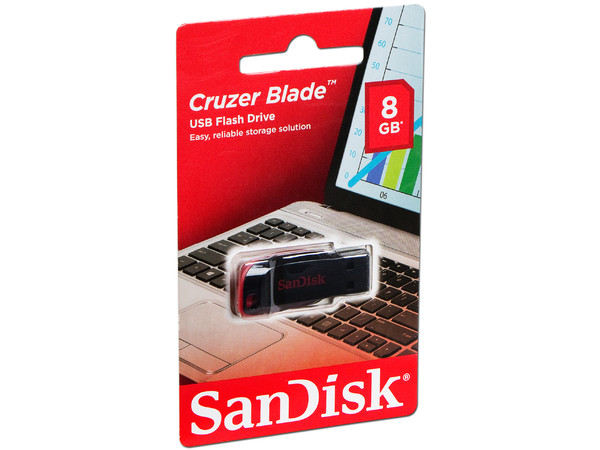 Unidad Flash USB 2.0 SanDisk Cruzer Blade de 8 GB.